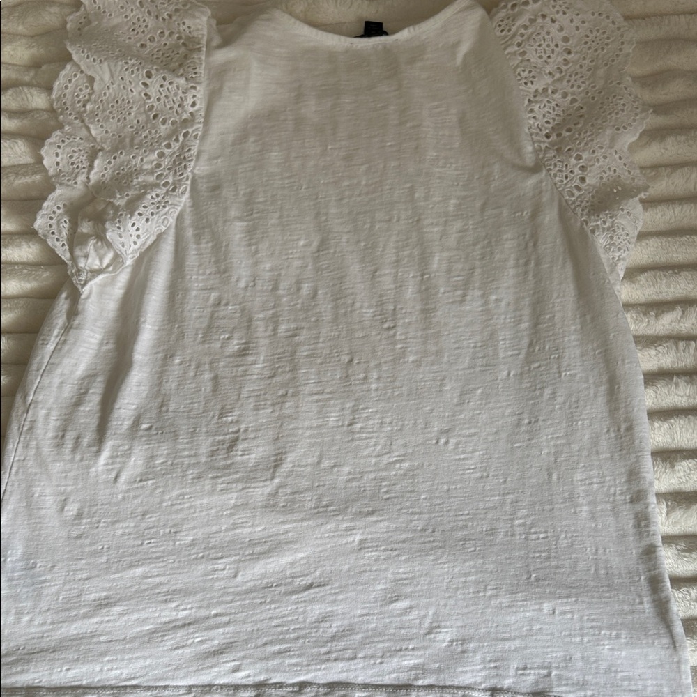 J. Crew White Short Sleeve Top with Lace Detail - Picture 4 of 4